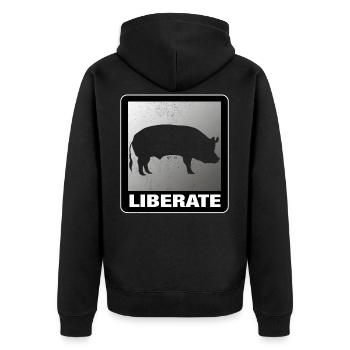 Liberate Vegan Animal Liberation Pig - Unisex Premium Organic Zip Hoodie - black - Back - Nico (187cm)