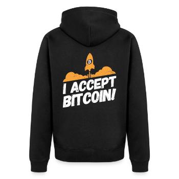 Bitcoin Kryptowährung Krypto Sprüche Accept - Unisex Premium Bio Zip Hoodie - Schwarz - Hinten - Nico (187cm)