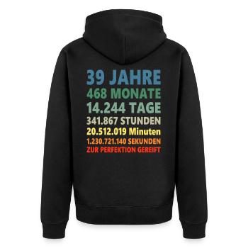 39. Geburtstag 39 Jahre Geschenk - Unisex Premium Bio Zip Hoodie - Schwarz - Hinten - Nico (187cm)