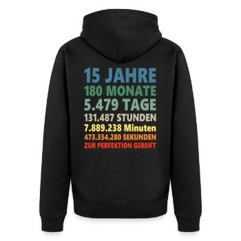 15 Jahre 15. Geburtstag Geschenk - Unisex Premium Bio Zip Hoodie - Schwarz - Hinten - Nico (187cm)