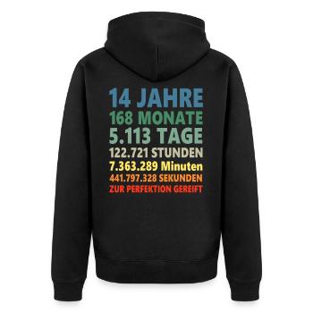 14 Jahre 14. Geburtstag Geschenk - Unisex Premium Bio Zip Hoodie - Schwarz - Hinten - Nico (187cm)