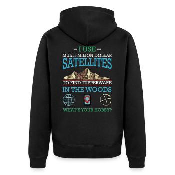 Geocaching - Unisex Premium Bio Zip Hoodie - Schwarz - Hinten - Nico (187cm)