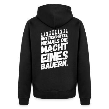 Schach Sprüche Bauer - Unisex Premium Bio Zip Hoodie - Schwarz - Hinten - Nico (187cm)