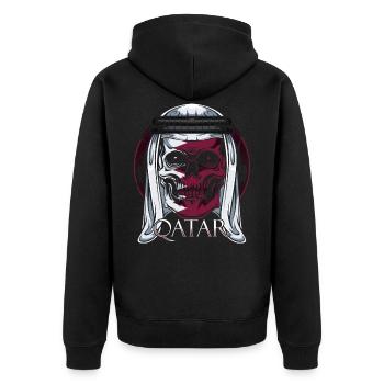 Katar - Unisex Premium Bio Zip Hoodie - Schwarz - Hinten - Nico (187cm)