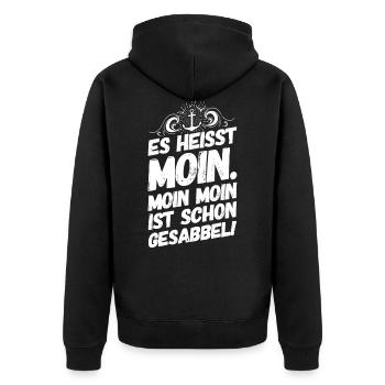 Plattdeutsch Spruch Sprüche Norddeutschland Moin - Unisex Premium Bio Zip Hoodie - Schwarz - Hinten - Nico (187cm)