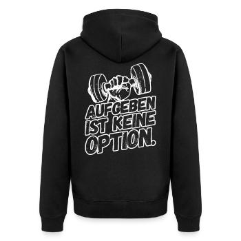 Fitness Workout Sport Sprüche Durchhalten - Unisex Premium Bio Zip Hoodie - Schwarz - Hinten - Nico (187cm)