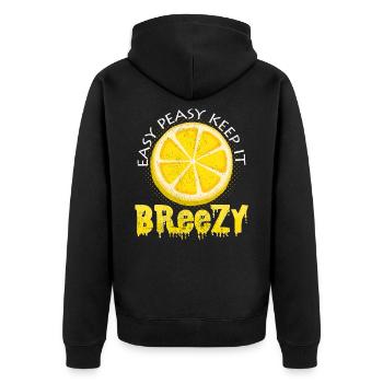 Fruchtige Zitrone Lustige Sprüche Cool Geschenk - Unisex Premium Bio Zip Hoodie - Schwarz - Hinten - Nico (187cm)