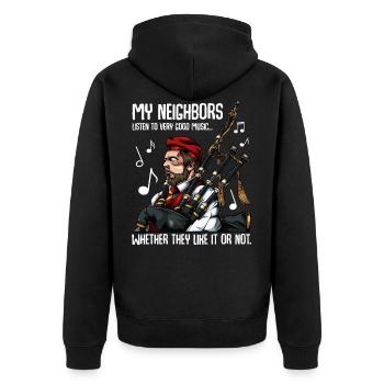 Dudelsack - Unisex Premium Bio Zip Hoodie - Schwarz - Hinten - Nico (187cm)