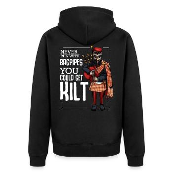Dudelsack - Unisex Premium Bio Zip Hoodie - Schwarz - Hinten - Nico (187cm)