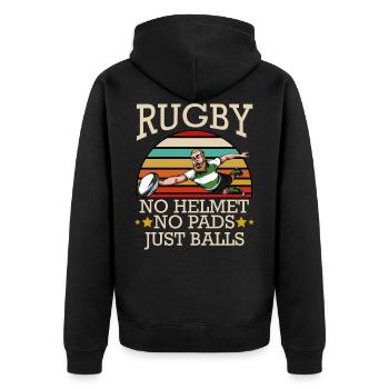 Rugby No Helmet No Pads Just Balls Cool Geschenk - Unisex Premium Bio Zip Hoodie - Schwarz - Hinten - Nico (187cm)