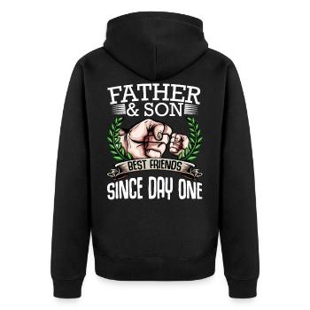 father and son - Unisex Premium Organic Zip Hoodie - black - Back - Nico (187cm)