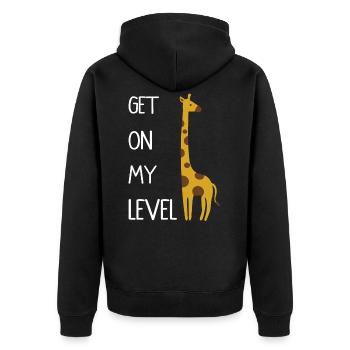 GIRAFFE, DIE UNTEN AUF DICH SCHAUT - Unisex Premium Bio Zip Hoodie - Schwarz - Hinten - Nico (187cm)