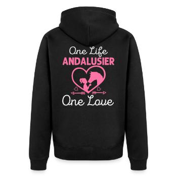 Lustiges Andalusier Pferd Pferde Reiten Geschenk - Unisex Premium Bio Zip Hoodie - Schwarz - Hinten - Nico (187cm)