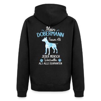 Lustiges Dobermann Hund Spruch Damen Herren - Unisex Premium Bio Zip Hoodie - Schwarz - Hinten - Nico (187cm)