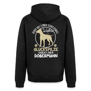 Lustiges Dobermann Hund Spruch Damen Herren - Unisex Premium Bio Zip Hoodie - Schwarz - Hinten - Nico (187cm)
