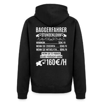 Lustiges Baggerfahrer Bagger Baggerführer baggern - Unisex Premium Bio Zip Hoodie - Schwarz - Hinten - Nico (187cm)