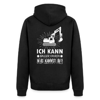 Baggerfahrer Bagger baggern · Kann Bagger fahren - Unisex Premium Bio Zip Hoodie - Schwarz - Hinten - Nico (187cm)