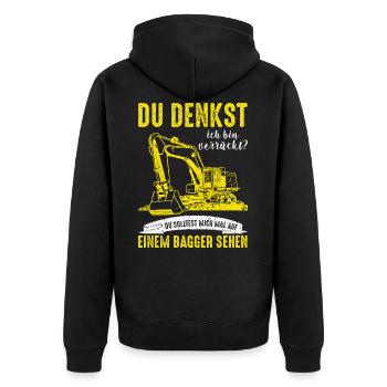 Baggerfahrer Bagger Baggerführer baggern ·Verrückt - Unisex Premium Bio Zip Hoodie - Schwarz - Hinten - Nico (187cm)