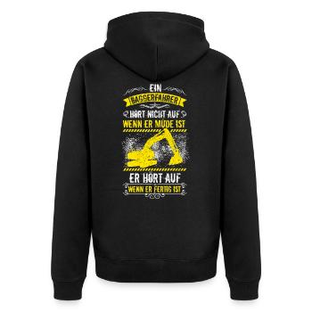 Baggerfahrer Bagger Baggerführer baggern · Müde - Unisex Premium Bio Zip Hoodie - Schwarz - Hinten - Nico (187cm)