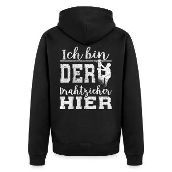 Elektriker Elektroniker Elektronik · Drahtzieher - Unisex Premium Bio Zip Hoodie - Schwarz - Hinten - Nico (187cm)