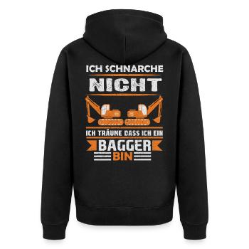Baggerfahrer Bagger baggern · Schnarche nicht - Unisex Premium Bio Zip Hoodie - Schwarz - Hinten - Nico (187cm)