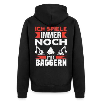 Baggerfahrer Bagger baggern · Ich noch mit Baggern - Unisex Premium Bio Zip Hoodie - Schwarz - Hinten - Nico (187cm)