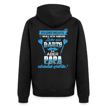 Dart Darts darten Geschenk Shirt · Papa Vater - Unisex Premium Bio Zip Hoodie - Schwarz - Hinten - Nico (187cm)