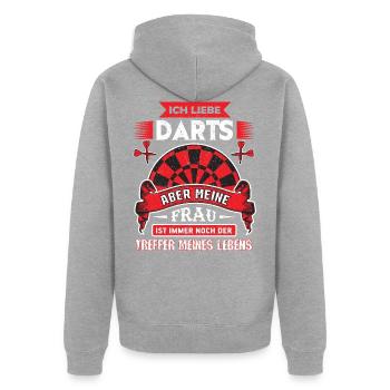 Dart Darts darten Geschenk Shirt·Frau Volltreffer - Unisex Premium Bio Zip Hoodie - Grau meliert - Hinten - Nico (187cm)