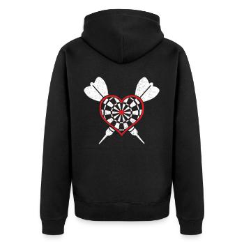 Dart Darts darten Geschenk Shirt · Herz Love - Unisex Premium Bio Zip Hoodie - Schwarz - Hinten - Nico (187cm)