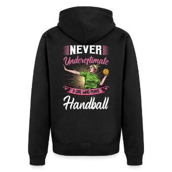 Handballerin Statement Handball Sprüche Geschenk - Unisex Premium Bio Zip Hoodie - Schwarz - Hinten - Nico (187cm)