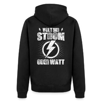 Elektriker Elektroniker Elektronik ·Volt Ihr Strom - Unisex Premium Bio Zip Hoodie - Schwarz - Hinten - Nico (187cm)