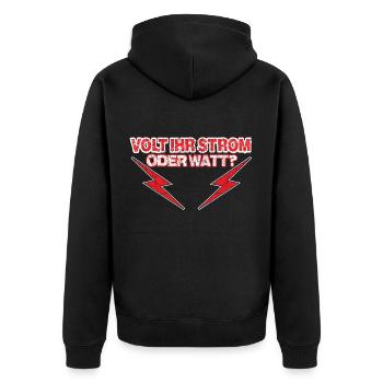 Elektriker Elektroniker Elektronik· Volt Ihr Strom - Unisex Premium Bio Zip Hoodie - Schwarz - Hinten - Nico (187cm)