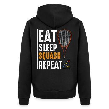 Eat Sleep Squash Repeat Lustige Sprüche Geschenk - Unisex Premium Bio Zip Hoodie - Schwarz - Hinten - Nico (187cm)