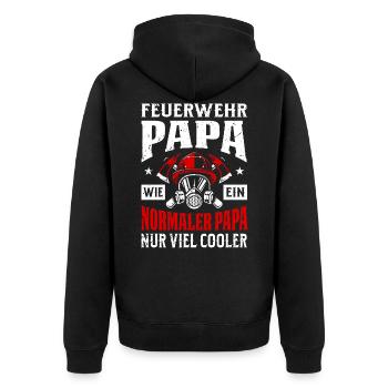 Freiwillige Feuerwehr Feuerwehrmann · Papa - Unisex Premium Bio Zip Hoodie - Schwarz - Hinten - Nico (187cm)