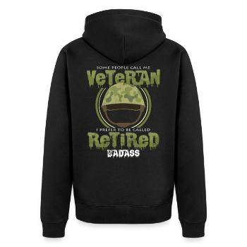 Ruhestand Soldat Lustige Sprüche Veteran Geschenk - Unisex Premium Bio Zip Hoodie - Schwarz - Hinten - Nico (187cm)