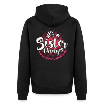 Schwester - Unisex Premium Bio Zip Hoodie - Schwarz - Hinten - Nico (187cm)