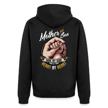 Mutter Sohn Statement Sprüche Familie Geschenk - Unisex Premium Bio Zip Hoodie - Schwarz - Hinten - Nico (187cm)