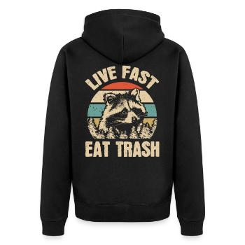 Waschbär Fast Food Müll Vintage Camper Geschenk - Unisex Premium Bio Zip Hoodie - Schwarz - Hinten - Nico (187cm)