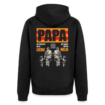 Feuerwehr Papa - Unisex Premium Bio Zip Hoodie - Schwarz - Hinten - Nico (187cm)