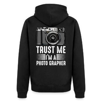 Trust Me I'm A Photographer | Photographer Gift - Unisex Premium Organic Zip Hoodie - black - Back - Nico (187cm)