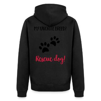 rescuedog - Unisex Premium Organic Zip Hoodie - black - Back - Nico (187cm)