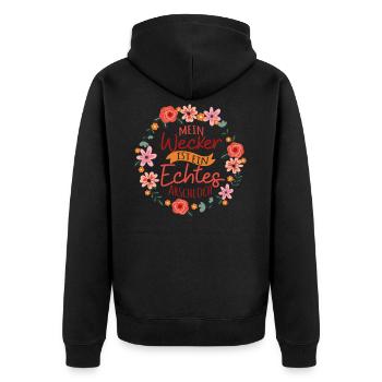 Wecker Arschloch Langschläfer Aufstehen Geschenk - Unisex Premium Bio Zip Hoodie - Schwarz - Hinten - Nico (187cm)