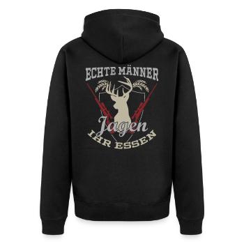 Jäger Jagd Essen Jagen Spruch Jagdbekleidung - Unisex Premium Bio Zip Hoodie - Schwarz - Hinten - Nico (187cm)