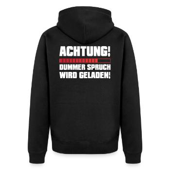 Dummer Spruch wird Geladen - Unisex Premium Bio Zip Hoodie - Schwarz - Hinten - Nico (187cm)