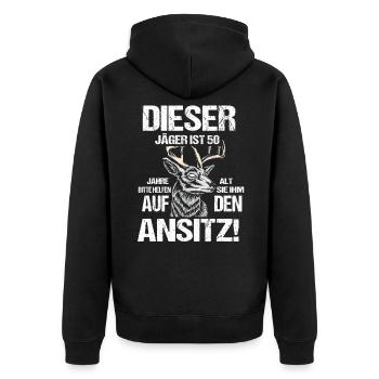 Jäger 50 Geburtstag Lustiger Spruch - Unisex Premium Bio Zip Hoodie - Schwarz - Hinten - Nico (187cm)