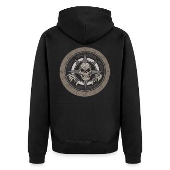 Wind rose with skull - Unisex Premium Organic Zip Hoodie - black - Back - Nico (187cm)