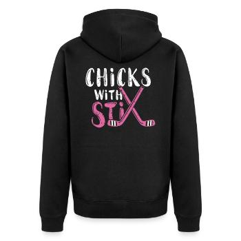 Eishockey Hockeyspieler Frauen Hockey Geschenk - Unisex Premium Bio Zip Hoodie - Schwarz - Hinten - Nico (187cm)