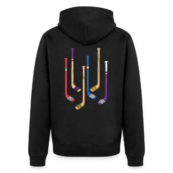 Eishockey Schläger Retro Hockeyschläger Geschenk - Unisex Premium Bio Zip Hoodie - Schwarz - Hinten - Nico (187cm)