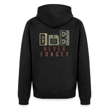 Never Forget Kassette Diskette VHS Videokassette - Unisex Premium Bio Zip Hoodie - Schwarz - Hinten - Nico (187cm)