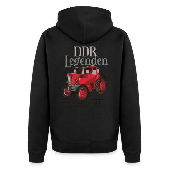 DDR Legenden Traktor Trecker Bauernhof Geschenk - Unisex Premium Bio Zip Hoodie - Schwarz - Hinten - Nico (187cm)